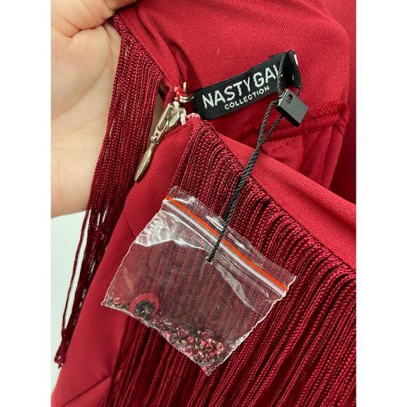 Nasty Gal Alexandra Red Fringe Beaded Embellished Dress Size 2 New - Picture 8 of 8